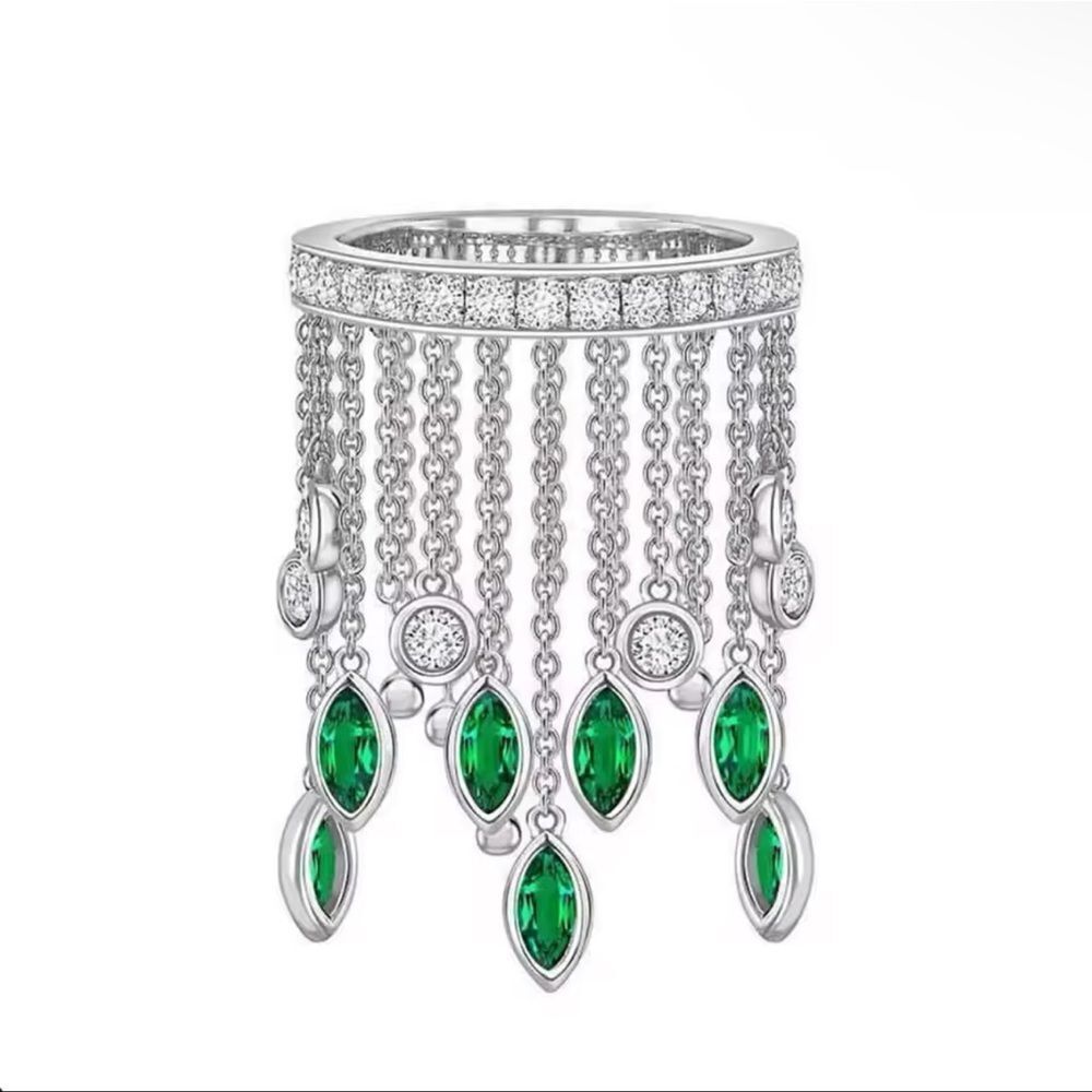 Cascading Waterfall Ring with Crystals Size 7